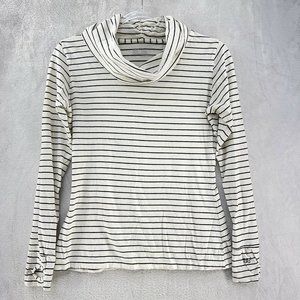 Albion Shirt Womens Small Striped Cowl Turtleneck Knit Black White Thumbholes